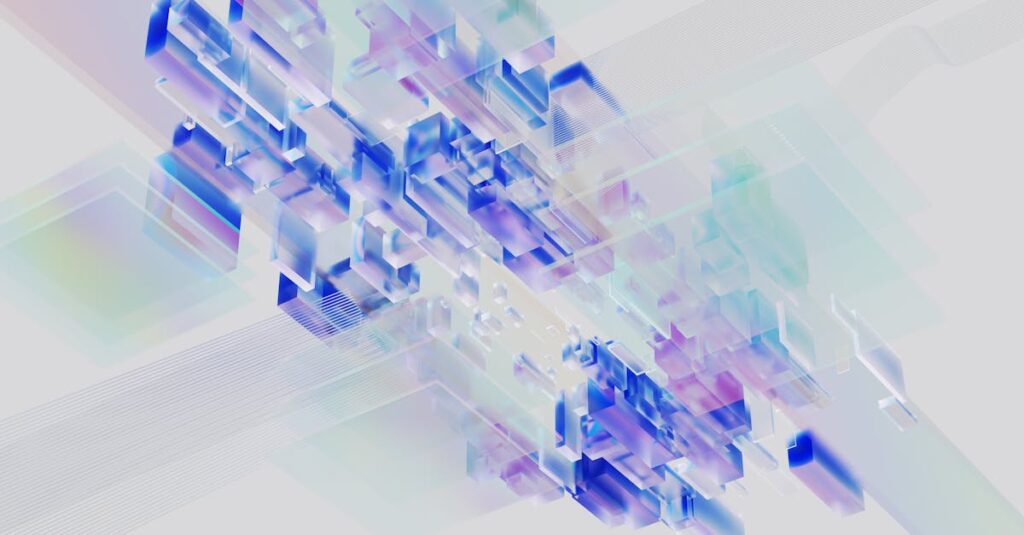 futuristic abstract digital render depicting geometric shapes in vibrant colors